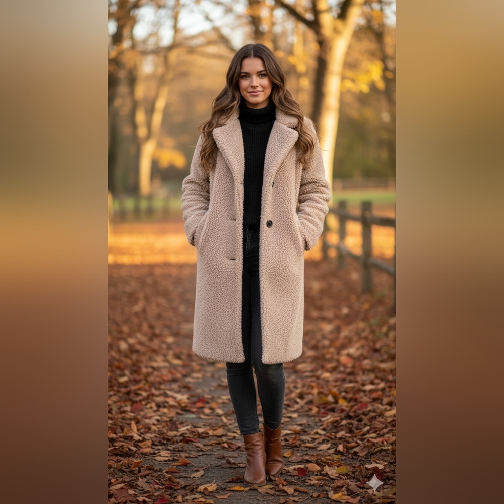Abercrombie & Fitch Beige Sherpa Coat